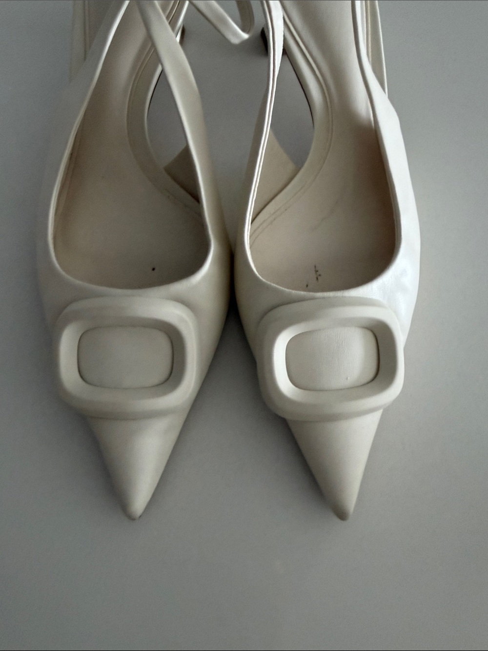 ZARA Ivory Pointed Slingback Pumps with Square Buckle - Picture 6 of 11